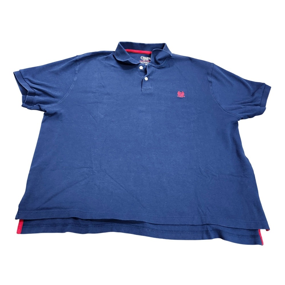 CHAPS POLO SHIRT MENS XXL NATURAL STRETCH NAVY BLUE SHORT SLEEVE EUC
